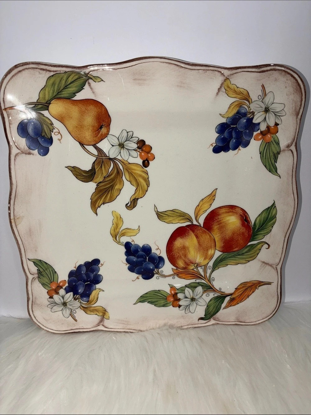 Sur La Table Fruit & Floral Ceramic Serving Platter Cream